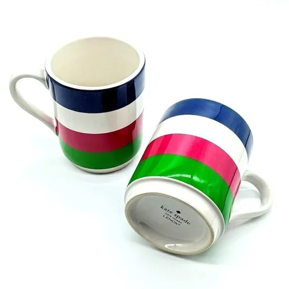 Kate Spade Lenox All in Good Taste Striped Ceramic Mugs (2) - Picture 1 of 6